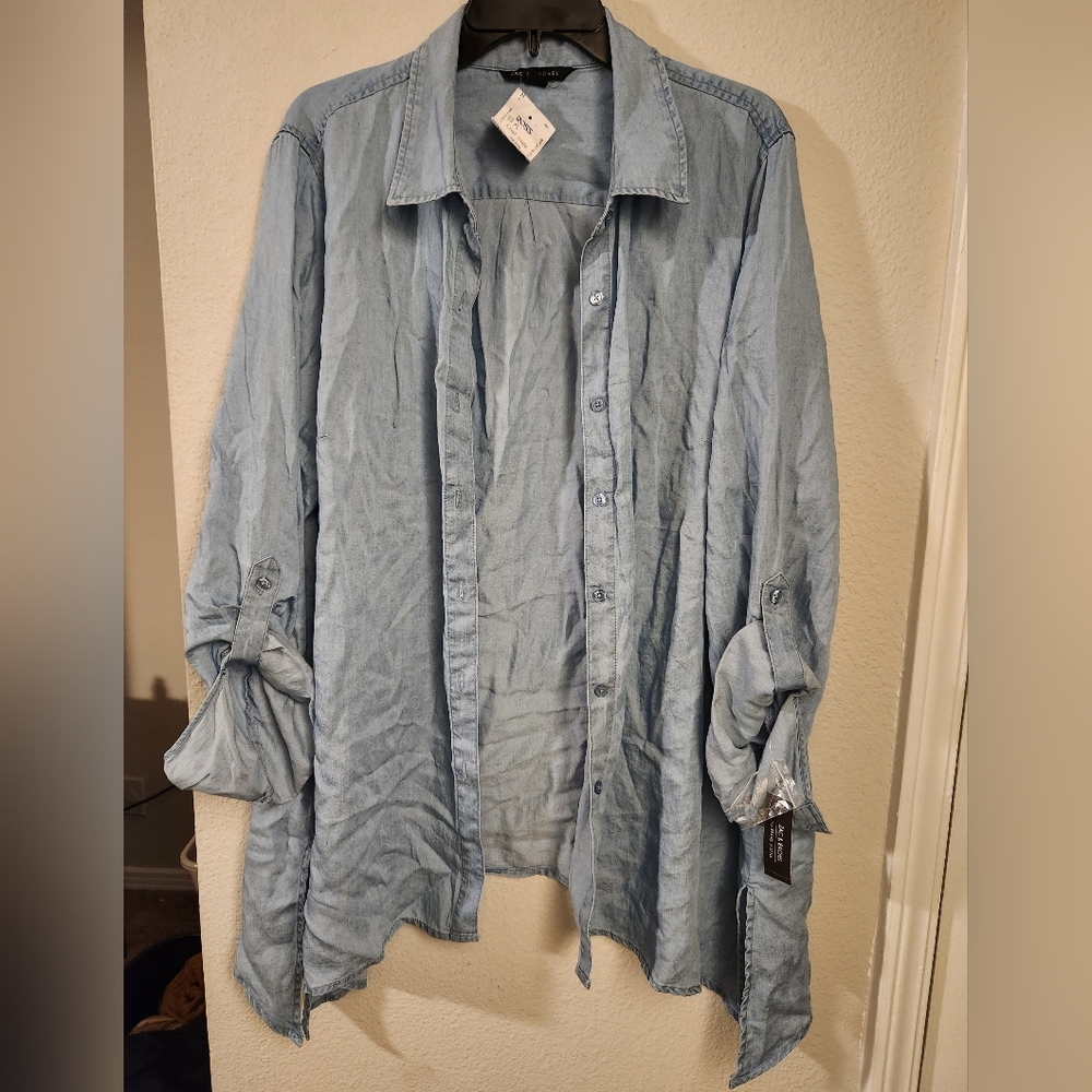 Jean button down top
